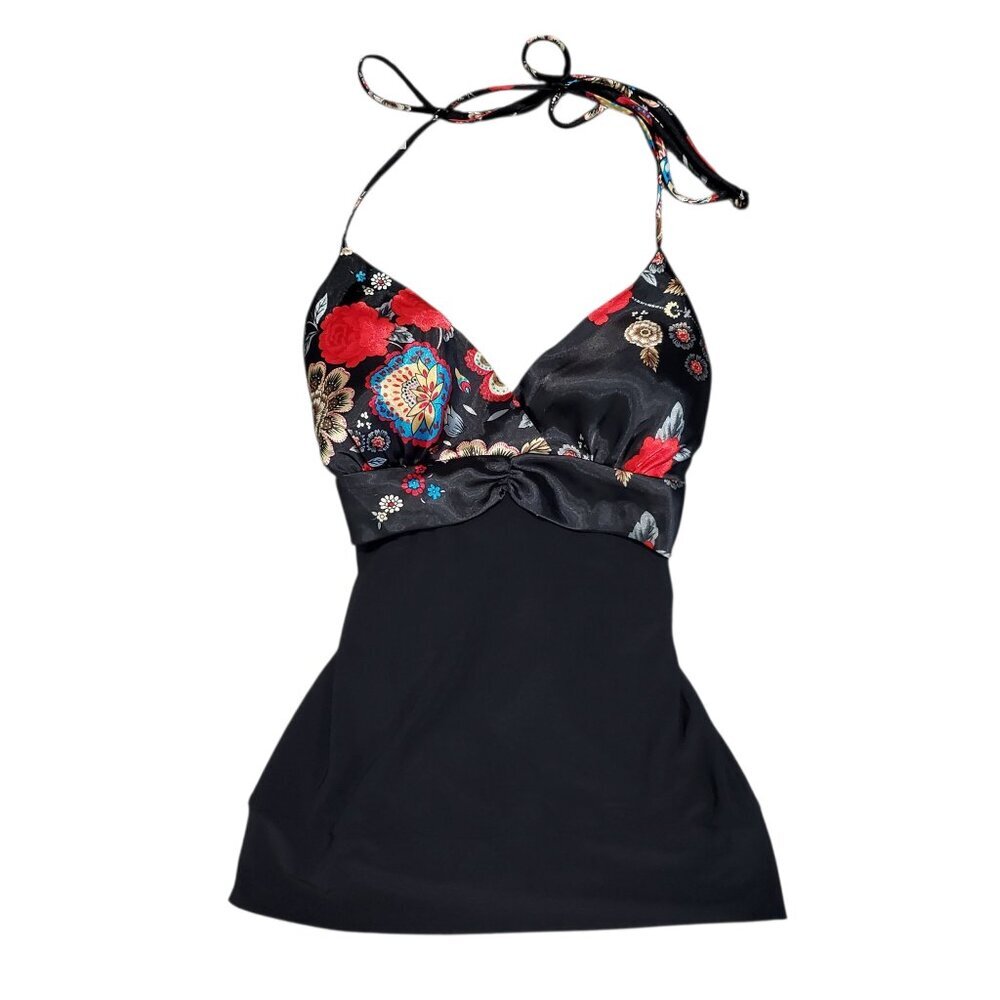 Black Floral Halter Tank Top